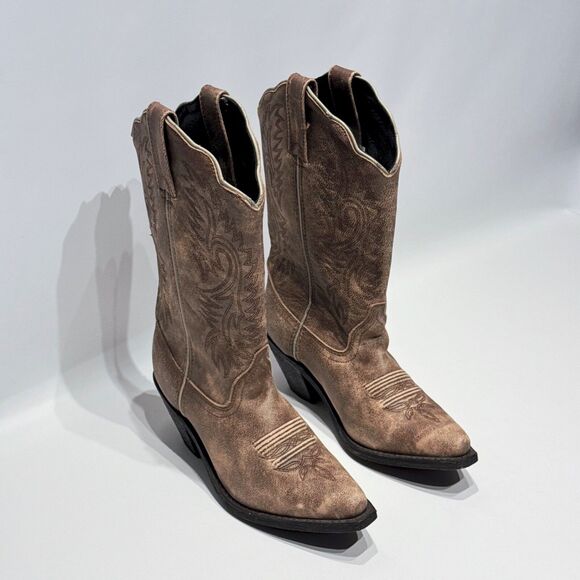 NWOB Rockin' Country Brown Leather Cowgirl Western Boots Snip Toe Women Size 7M - Picture 13 of 16